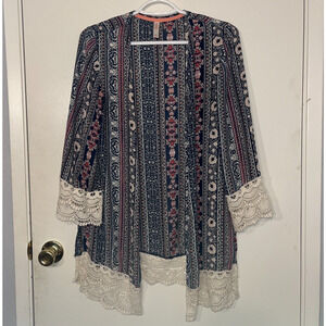 Cardigan Coverup Women M Sheer Floral Lace Y2K 90s Cottagecore Boho Beach